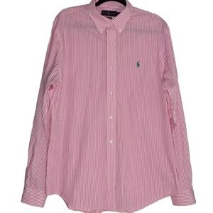 Ralph Lauren Men's Pink White Striped Shirt Button Down Logo Preppy